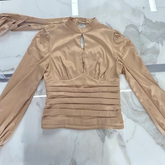 Badgley Mischka Rose Gold Satin Blouse - Picture 1 of 5